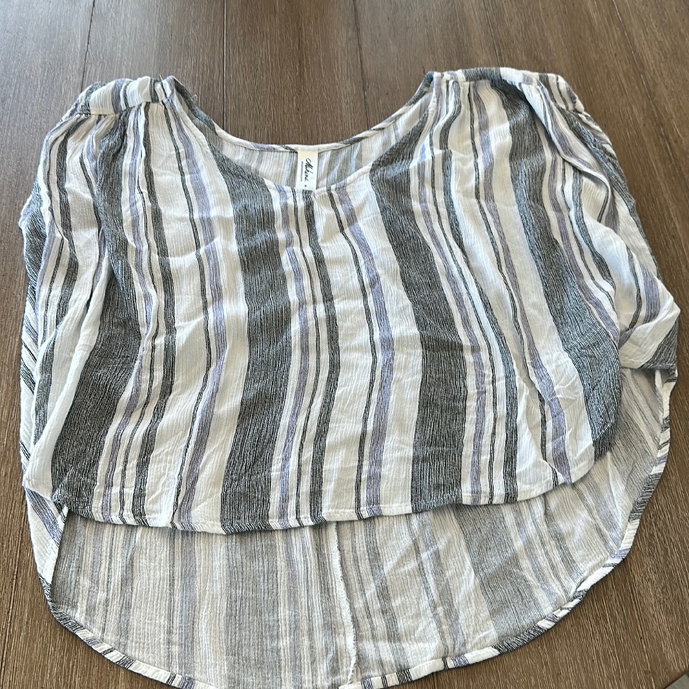 Casual Striped Short Sleeve Blouse, Small, Hawaiian Boutique